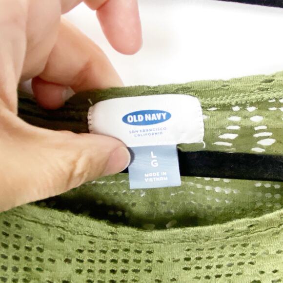 Old Navy Large Womens Green Open Net Fishernet Oversized Boat Neck Top - Picture 4 of 8